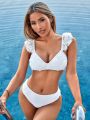 SHEIN Swim Mod Women'S Floral Lace Patchwork Split Swimsuit With Decoration