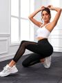 SHEIN Yoga Basic High Waisted Sport Leggings With Side Mesh Insert And Pocket
