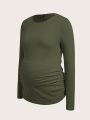 SHEIN Solid Color Maternity Long Sleeve T-shirt With Pleats