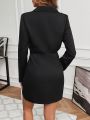 Solid Double Breasted Lapel Neck Dress