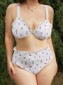 SHEIN Swim Mod Plus Size Women's Floral Print Ruffled Edge Swimsuit Set