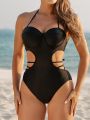 SHEIN Swim SXY Ladies Solid Color Hollow Out One-Piece Swimsuit