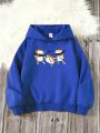 Boys' Cartoon Printed Casual Hooded Sweatshirt With Long Sleeves And Warm Lining, Suitable For Autumn And Winter