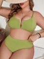 SHEIN Swim Basics Plus Size Solid Color Two-Piece Swimsuit Set