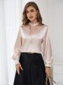 SHEIN Privé Women's Stand Collar Cut Out Embroidered Blouse