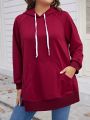 SHEIN LUNE Plus Size Solid Color Hooded Sweatshirt With Pocket And Drawstring