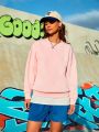 SHEIN Street Sport Women's Heart Pattern Round Neck Drop Shoulder Sports Sweatshirt