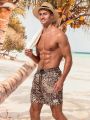 SHEIN Men's Leopard Print Beach Shorts With Slanted Pockets