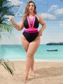 SHEIN Swim SPRTY Plus Size Contrast Color Hollow Out One-Piece Swimsuit