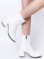 Brand Women Chelsea boots Chunky Block Heel Square Toe Zip Platfrom Ankle Shoes Designer Stylish Party Dress Lady GO GO Boots