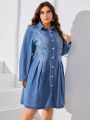 SHEIN LUNE Plus Size Women'S Denim Shirt Dress