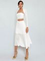 SHEIN Privé Solid Color Ribbed Knit Lace Trimmed Two Piece Set