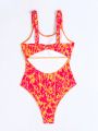 SHEIN Swim Vcay Women's Padded One-Piece Swimsuit With Ruched Printed Patterns On The Chest