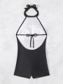 SHEIN Swim Vcay Backless Halter Neck Strap One Piece Swimsuit