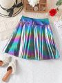 SHEIN Kids EVRYDAY Tween Girls' Light-Reflecting Street Fashion Umbrella Skirt Midi Skirt