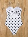 Women'S Polka Dot Print One-Piece Swimwear With Ruffled Hem