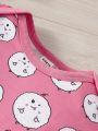 2pcs Baby Girls' Cute Printed Expression Long Sleeve Bodysuit Set For Daily Wear, Spring And Autumn