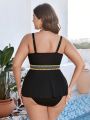 SHEIN Swim Classy Plus Size Woven Strap Patchwork Sleeveless Bikini