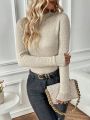 SHEIN Essnce Contrast Trim Mock Neck Thermal Lined Crop Sweater