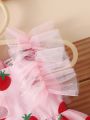 Baby Girl Pink Strawberry Embellished Tulle Dress With Fluffy Skirt