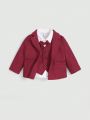 SHEIN Baby Boy Lapel Neck Blazer &Suit Pants & Bow Front Shirt & Waistcoat