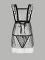 ROMWE Goth Frill Trim Mesh Non-Wire Sundress + Thong Sexy Lingerie Set