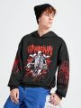SHEIN Teen Boys' Casual Skull Pattern Hoodie Sweatshirt With Loose Fit