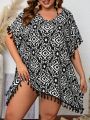 SHEIN Swim BohoFeel Plus Size Tassel Decoration All Over Printed Cover Up