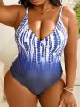 SHEIN Swim Vcay Plus Size Women'S Tie-Dye Print One Piece Swimsuit