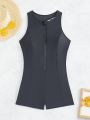 SHEIN Swim SPRTY Sleeveless One-piece Swimsuit With Upward Zipper