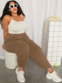 SHEIN CURVE+ Plus Size Drawstring Waist Solid Color Sweatpants