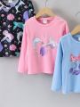 SHEIN Kids EVRYDAY 3pcs/Set Girls' Casual Cartoon Round Neck Long Sleeve T-Shirts For Daily Wear, Autumn