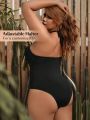 SHEIN Leisure Plus Size Solid Color Halterneck One-Piece Swimsuit