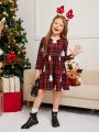 SHEIN Young Girl 1pc Christmas Tree & Plaid Print Dress