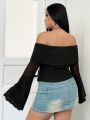 SHEIN ICON Plus Size Women's Off Shoulder Flare Sleeve T-shirt