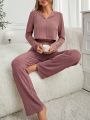 Solid Color Long Sleeve & Long Pant Homewear Set