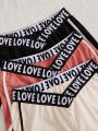 3pcs Women's Lounge Shorts With Letter Tape And Contrast Trims