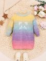 SHEIN Baby Girl Ombre Cartoon Embroidery Sweater Dress