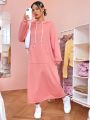 SHEIN Qutie Kangaroo Pocket Drawstring Hoodie Dress