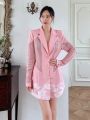 SHEINNeu Pink Mesh/cloud Pattern Suit Dress