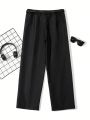 SHEIN Teenage Boys' Casual Loose Fit Solid Color Flat Front Zipper Fly Woven Trousers With Belt