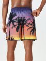 Men's Palm Tree Printed Beach Shorts