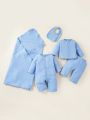 SHEIN Newborn Baby Boys' Blue Shantung Casual Gift Set