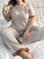 Plus Size Women'S Casual Short Sleeve Star Print Top And Long Pants Pyjama Set