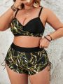 SHEIN Swim BohoFeel Plus Size Women's Chain Print Swimsuit Set