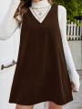 SHEIN Frenchy Solid V Neck Overall Dress Without Sweater