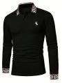 Manfinity Men'S Horse Rider Pattern Printed Long Sleeve Polo Shirt