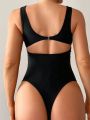 Women's Monochrome Hollow Out One-Piece Swimsuit