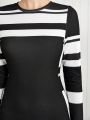 SHEIN BIZwear Striped Round Neck Long Sleeve Women's Dress