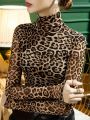 Women'S Leopard Print Turtleneck T-Shirt